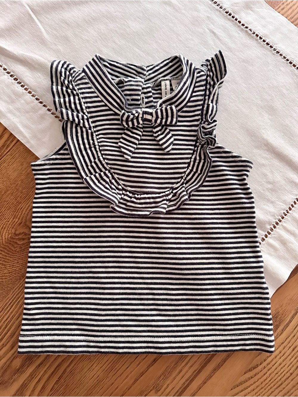 Janie & Jack Striped Ruffle Bow Tank Top - Navy Blue & White